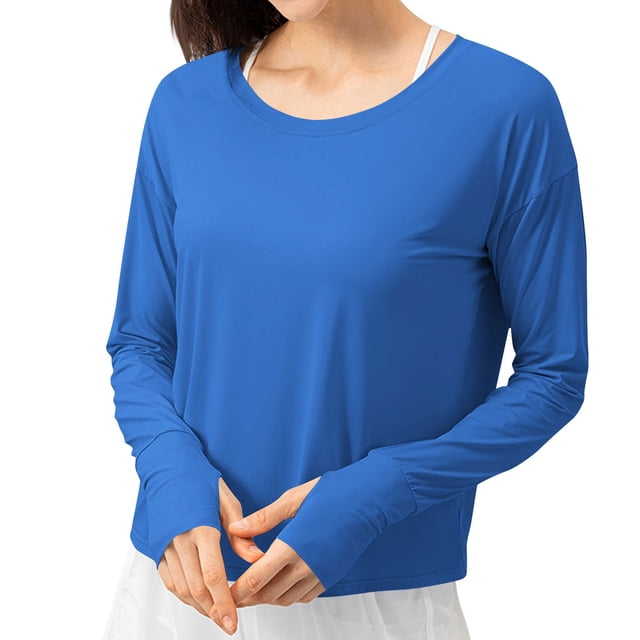 Chandail à Capuche Oversize pour Femmes, Mode Décontractée, Blouse Ample, Col Rond, T-Shirt Imprimé, Bleu