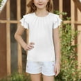thumbnail image 5 of Mwjwdo Deals Girls Summer T Shirts Casual Loose Pleated Double Layer Ruffle Short Sleeve Blouse Cute Fashion Tees Size 5-13 Years White 5 Years, 5 of 7