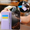 thumbnail image 3 of for iPhone 16 Pro Wallet Case with Credit Card Holder, Flower Pattern Flip PU Leather Stand Shockproof Protective Phone Cover for iPhone 16 Pro Magnetic Clasp Purse Case, Purple, 3 of 10