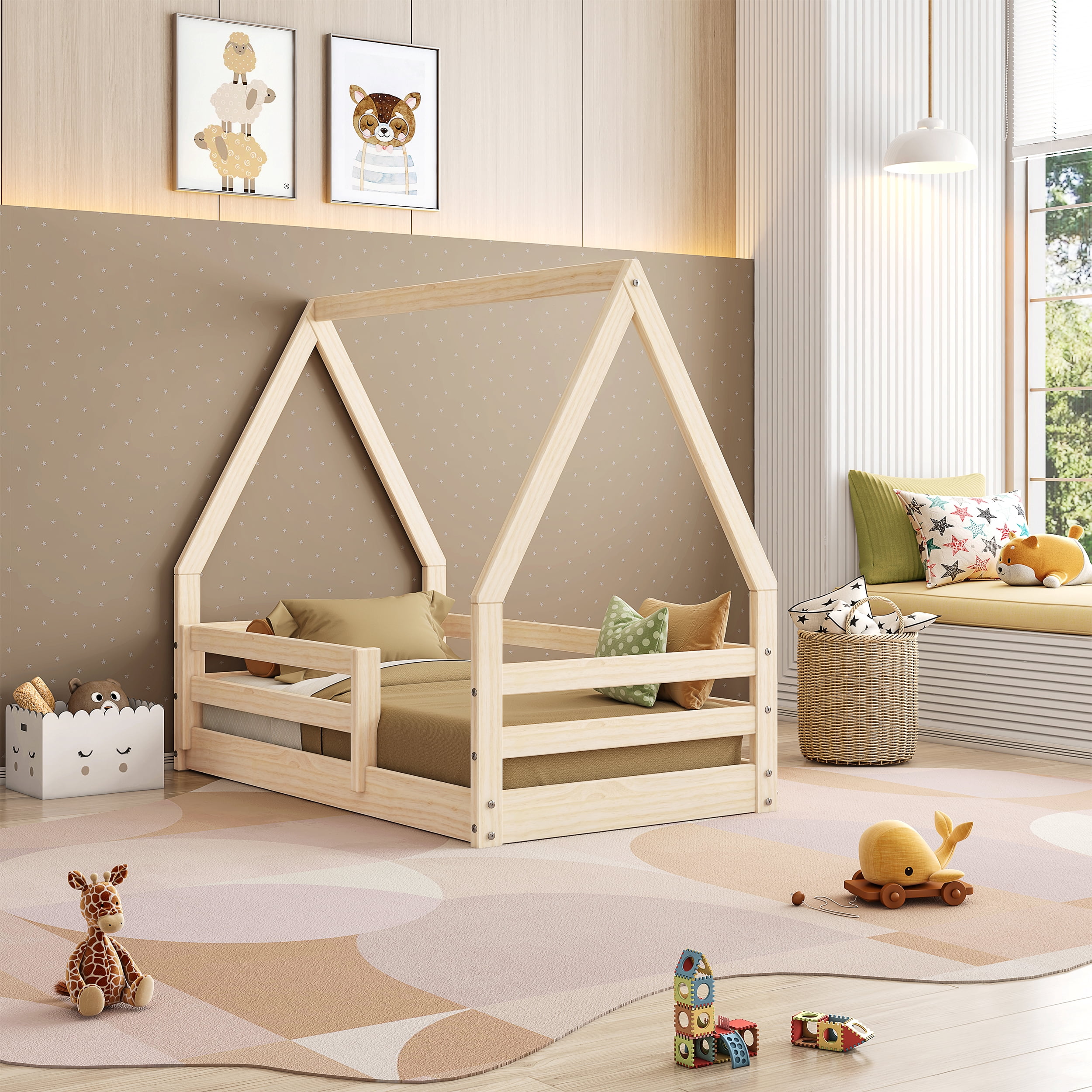 Polifurniture Lyon Toddler Bed with Roof and Built-In Guardrails