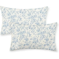 Baby Blue Floral Pillow Covers 12x20 Set of 2 Vintage Rustic Toile Chinoiserie Floral Throw Pillows Blue and Cream Flower Decorative Pillowcase Outdoor Decor Linen Cushion Case for Couch Sofa