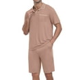 thumbnail image 5 of GIRUNS Mens Pajamas Sets Summer Sleepwear Modal Soft Loungewear Short Sleeve and Shorts 2 PCS PJ Sets Khaki L, 5 of 8