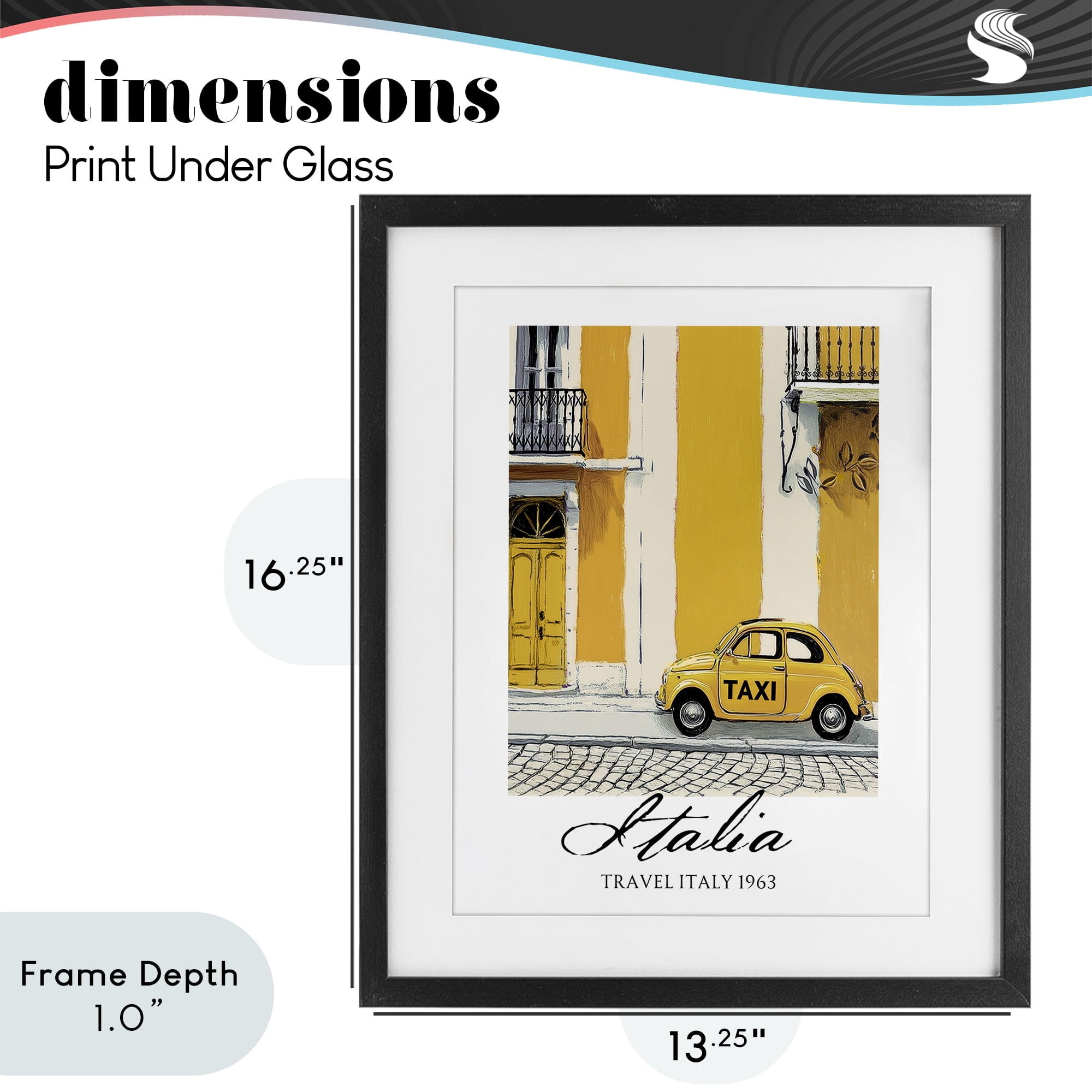 Stupell Industries Travel Italia Taxi Black Framed Print Under Glass, design by Annabelle Hall