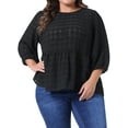thumbnail image 1 of Blusa de peplum con volantes y cintura ajustada de manga 3/4 para mujer de tallas grandes GRACE & GRANDEUR 3X negra, 1 of 1