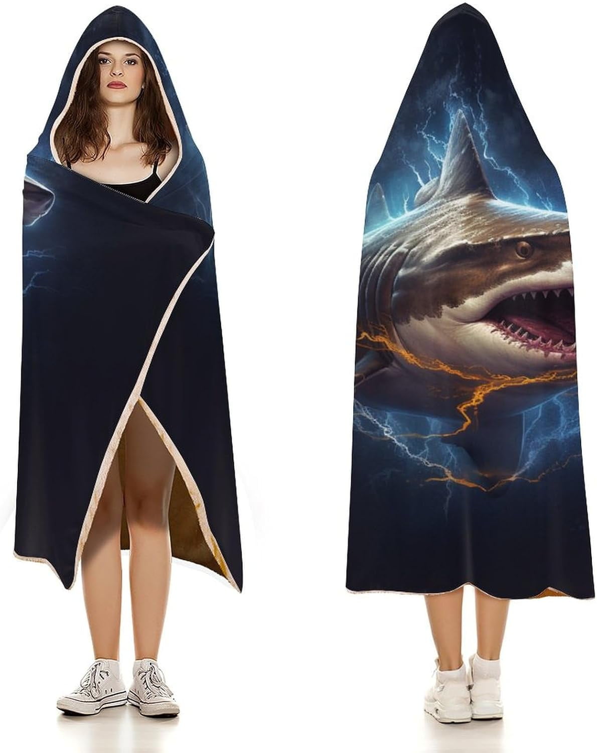 Shark Wearable Blanket Soft Cozy Plush Fleece Blanket Hoodie for Couch, Hooded Blanket Decorative for Shark Lovers