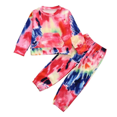 

Utoimkio Baby Girl Rompers 0-3 Months Infant Baby Boys Girls Tie-Dye Fashion Keep Warm Tops+Pants Outfits Set