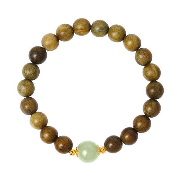 Pulsera de madera de sándalo verde con cuentas de jade hetiano de 8 mm de diámetro