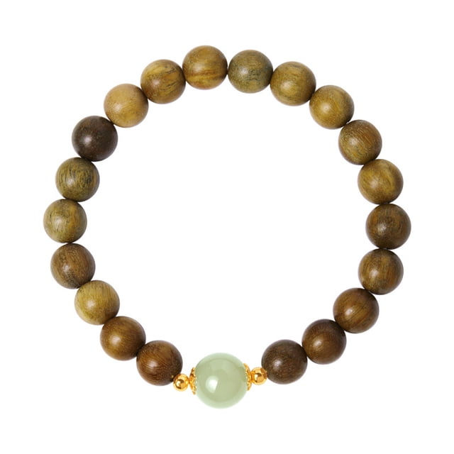 Pulsera de madera de sándalo verde con cuentas de jade hetiano de 8 mm de diámetro