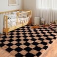 thumbnail image 2 of Janvonne Fluffy Checkered Area Rugs for Bedroom,4x6ft Soft Non Skid Easy-care Shaggy Carpets for Living Room, Dorms,Children's Room,Home Decor Aesthetics,Black and camel, 2 of 8