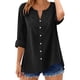 thumbnail image 2 of Craaazy Women's Casual V Neck Blouse, Solid Color 3/4 Sleeve Lace Detail Top, Loose Fit Comfy Button Down Shirt for Daily Wear Gifts, 2 of 7