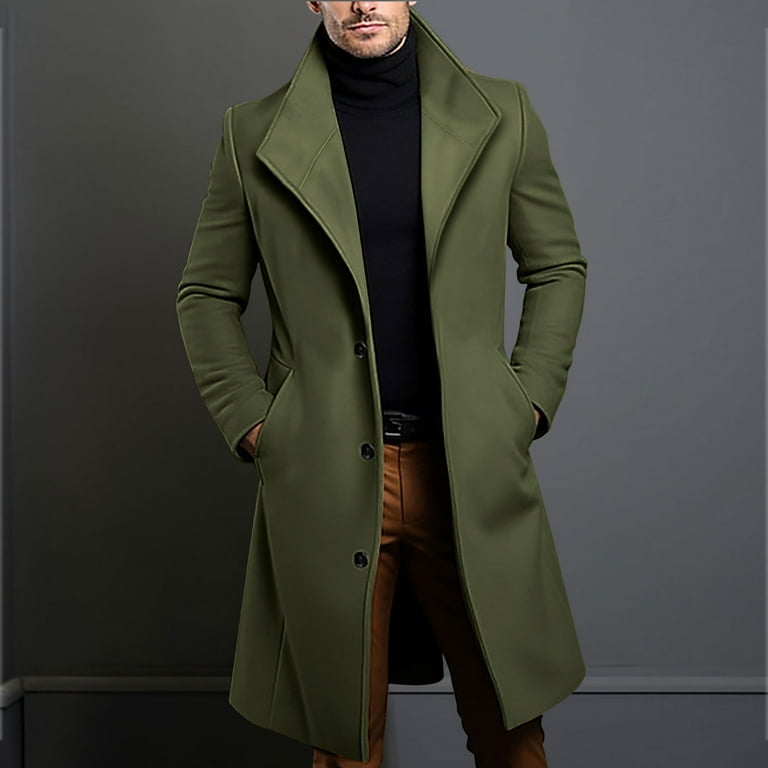 Heren Winter trenchcoat Lange Mouwen Opstaande Kraag Winterjas Warm Slank Lange Windbreaker Jassen Mannen Casual Jas Business Outwear, zwart, M