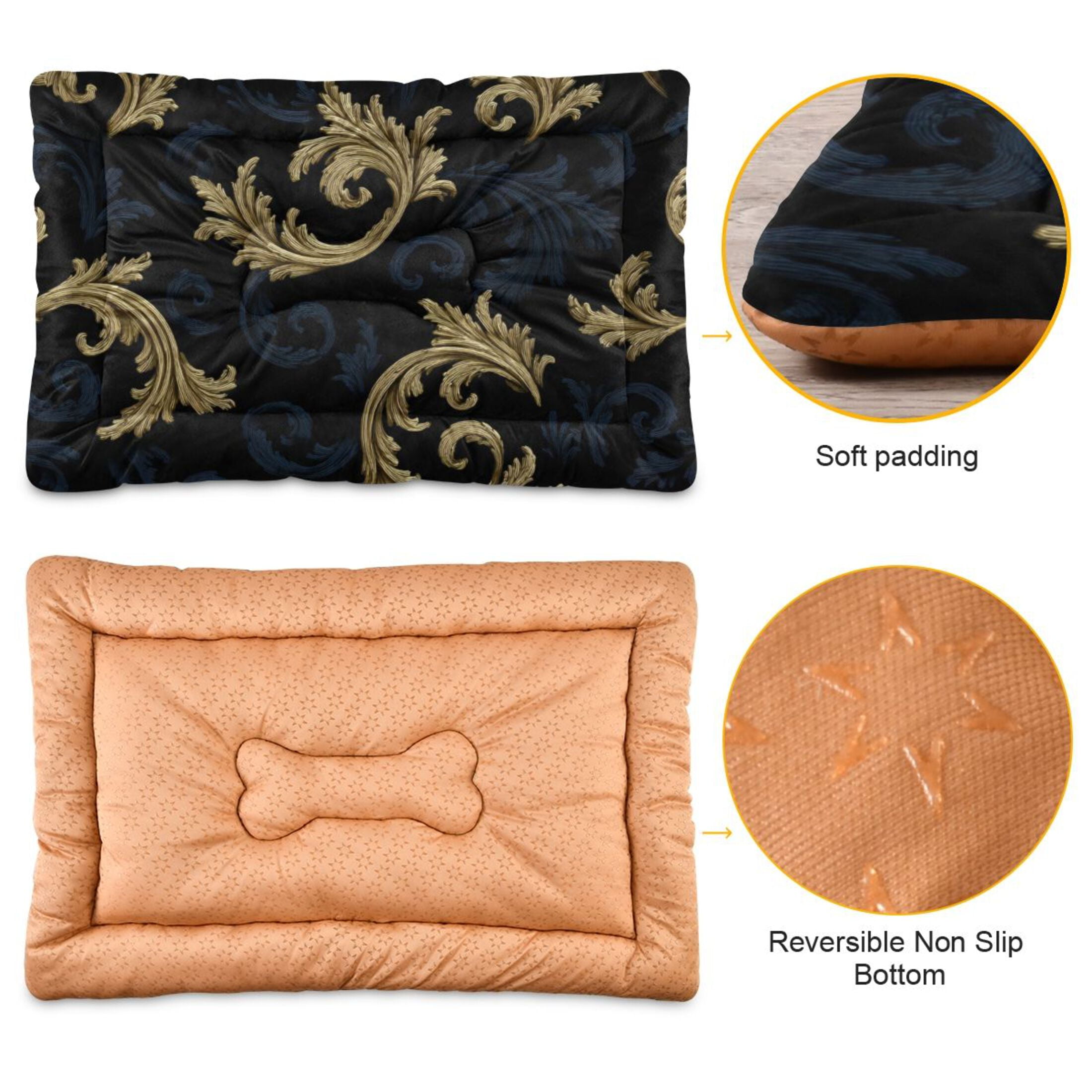 Cozy Mat Pet Bed Indoor Outdoor Warm Soft For Cat Dog Puppy(S/M) Gold and Navy Blue