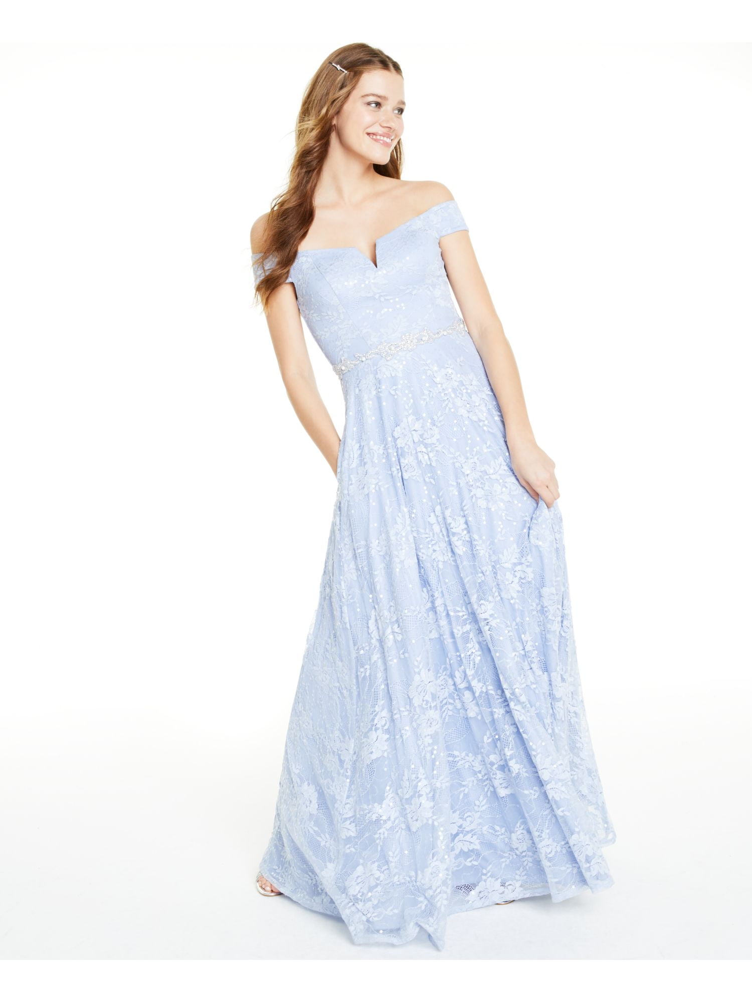 PROM Womens Blue Lace Floral ...