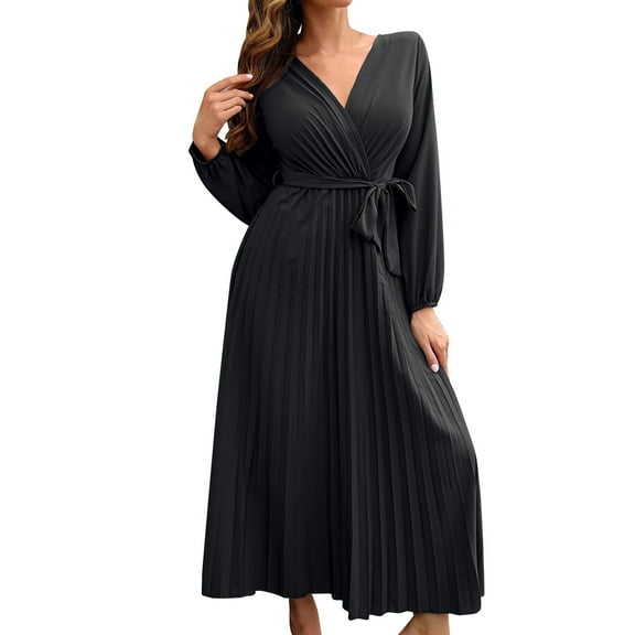 Sngxgn Women Deep V Neck Wrap Dress Summer Sleeveless Party Dress(Black,L)