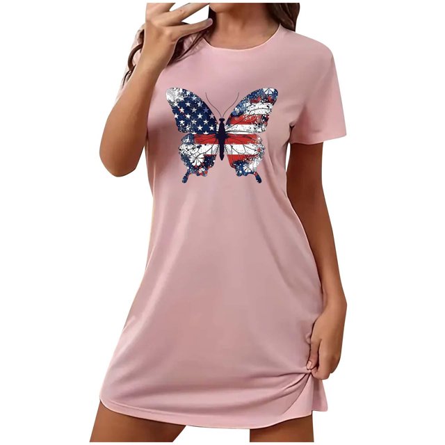 Chemises de Nuit pour Femmes, Chemise de Nuit Courte Surdimensionnée Mode Imprimé Poitrine Manches Courtes