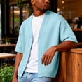 thumbnail image 6 of Hogleaql Men's V Neck Cardigan Sweater Button Waffle Open Front Cardigans Short Sleeve Lightweight Workout Comfy Dressy Outfit Light Blue 4XL, 6 of 7