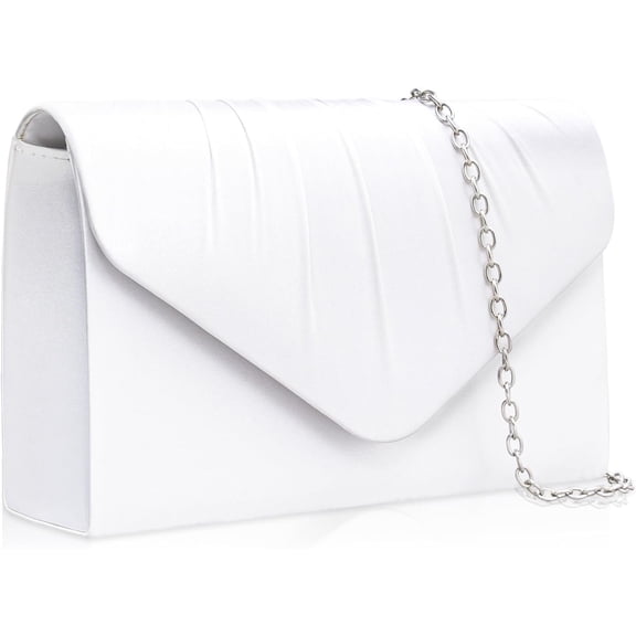Elegant Satin Evening Clutch Purse for Women, Formal Pleated Envelope Party Handbags & Chain for Wedding,