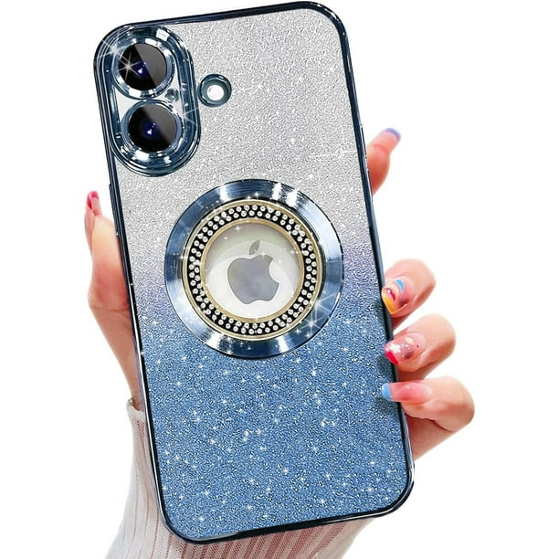 Funda magnética con purpurina para iPhone 16, compatible con MagSafe, protección total, delgada, a prueba de golpes y arañazos, con protector de lente de cámara y red antipolvo para mujer