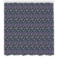 thumbnail image 3 of Floral Shower Curtain, Wavy Thin Leaf Pinky Tulips Violet Pansy Flowers on Violet Polka Dotted Background, Fabric Bathroom Set with Hooks, 69W X 75L Inches Long, Multicolor, by Ambesonne, 3 of 3