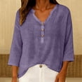 thumbnail image 6 of Qingpeng Womens Plus Size Linen Button 3/4 Sleeve Shirts Summer Causal Flowy Boho Gauze Tops Breathable Loose Fit Peasant Blouses, 6 of 9