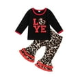 thumbnail image 1 of Toddler Girl LOVE Printed Long Sleeve Tops Flare Pants Leopard Printed Set in Valentine’s Day, 1 of 10