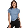 thumbnail image 2 of BeautyIn T-Shirts d'Entraînement pour Femmes Ourlet à Cordon Ajusté Manches Courtes Yoga Course, 2 of 4