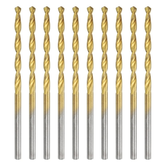 10pcs Titanium Twist Drill Bit 3/32" Drilling Dia High Speed Steel Drills for Hardened Metal, Stainless Steel, Cast Iron, Wood, Plastic