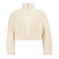 thumbnail image 4 of Pull Col Roulé Décontracté pour Femmes Pull Élégant Couleur Unie Quart de Zip Manches Longues Tricoté, 4 of 8
