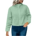 thumbnail image 2 of LOVZFMLL Jackets for Women's Solid Color Long Fleece Fleece Jacket Long Sleeved Cardigan Stand Up Collar Warm Jacket With Inner And Outer Pockets, 2 of 6