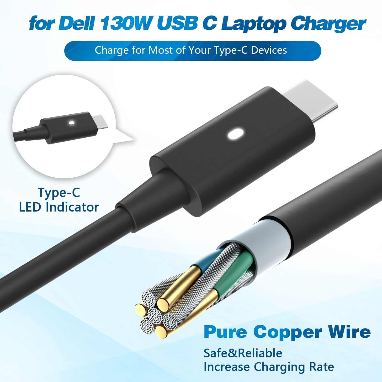 130W USB C Charger for Dell Laptop: Replacement Dell Precision 5560 5550 5570 5520 5750 3581 3560 5530 2 in 1 Dell XPS 15 9575 2 in 1 9530 XPS 17 9720 9730 Latitude 5440 5540 7440 AC Power Adapter