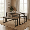 thumbnail image 3 of Aiho 3-Piece Dining Table Set - Industrial Kitchen Table & Chairs with Stain-Resistant Oak Top, Space Saving Design for Small Homes, Gray, 3 of 6