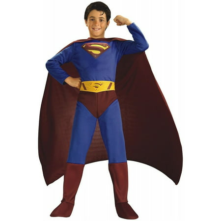 Superman Child Costume - Large, This kids Superman costume includes a jumpsuit with attached boot tops, cape and belt. By Halloween Resource Center Inc Ship from US
