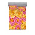 thumbnail image 2 of Ambesonne Floral Fitted Sheet & Pillow Sham Set, Funky Vibrant Flowers, Twin, Yellow Pink Orange, 2 of 3