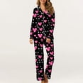 thumbnail image 2 of Ousvtion Women's Valentine's Day Pajamas Sets Love Heart Print Sleepwear Valentines Two Piece Outfits Button Down Long Sleeve Loungewear Soft Tops and Bottom Clearance Saving,C05-Multicolor,3X-Large, 2 of 5