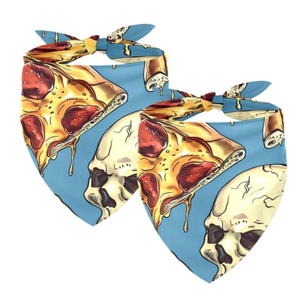 PhooArto Pizza and Skull Pattern Dog Bandanas 2 Pack Soft Washable Pet Scarf Triangle for Large Dogs Puppies and Cats