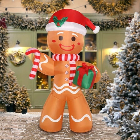 [8ft Inflatable Gingerbread Man] Inflatable Christmas Gingerbread Man Decoration - 8ft with 5 Lights
