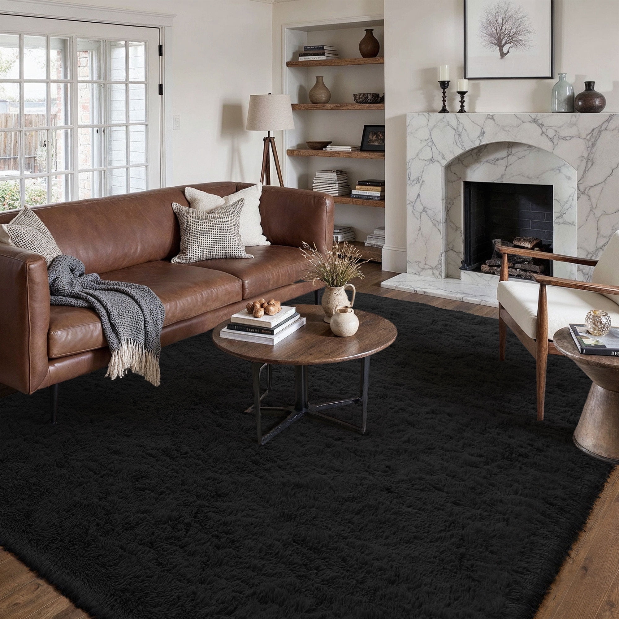 BERTHMEER 8'x10' Shag Area Rugs for Living Room Bedroom Dinning Room Soft Plush Pile Fluffy Fuzzy Indoor Modern Carpets Washable Rugs, Black