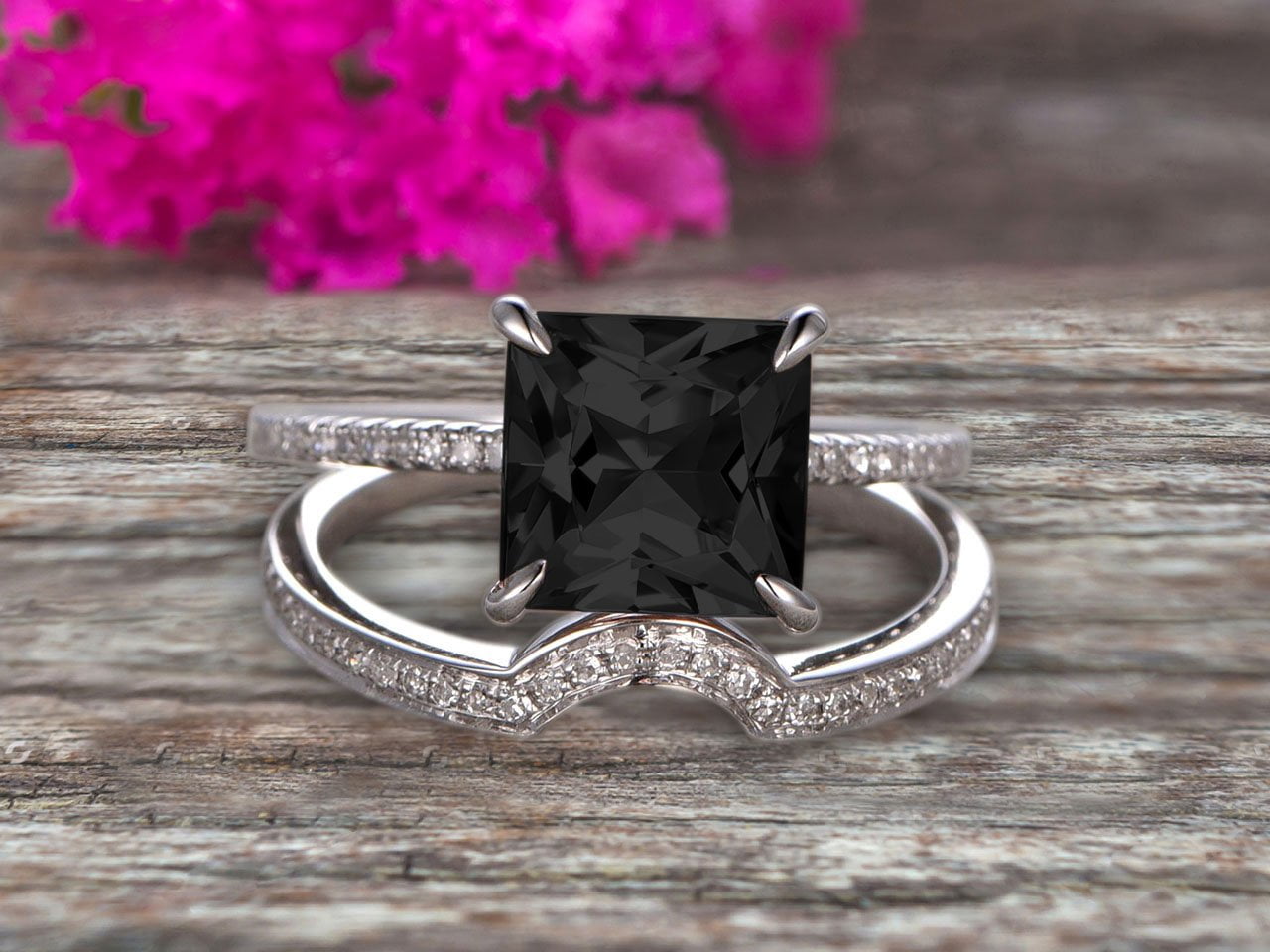 black band princess cut engagement rings