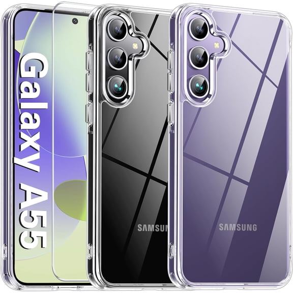 for Samsung Galaxy A55 5G Case Clear,[20X Anti-Yellowing] Samsung A55 5G Case with Screen Protector [Transparent Slim][Built-in 4 Airbags][10FT  Grade] Galaxy A55 5G Phone Case (Clear)