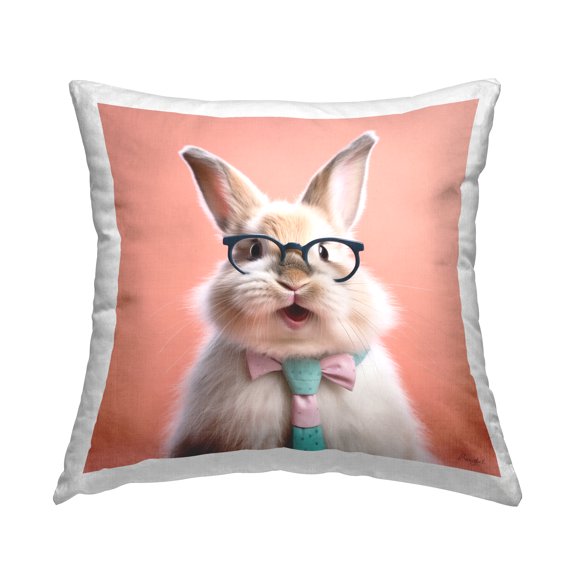 Stupell Industries Rabbit Wearing Tie Decorative Printed Throw Pillow, 18 x 18