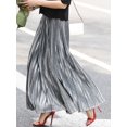 thumbnail image 6 of FEORJGP Women’s Shimmer Long Skirt Metallic Party Skirt Elastic High Waist Skirt Solid Color Pleated A-line Skirt Streetwear Elegant Chic Gothic Fashion Skirt, 6 of 9