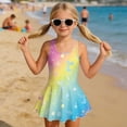 thumbnail image 3 of COEQINE Girls One Piece Swimsuit with Skirt Sleeveless Cute Skirted Bathing Suit Hawaiian Swimwear for Kids 3-4 Years, Summer Swim Dress for Water Play, Mermaid Colorful Gradient, 3 of 8