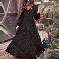 thumbnail image 6 of QYZEU Women Summer Clothes Lightweight Swing Dress for Women Women's Floral Printed Dress V Neck Long Sleeve A-Line Long Dress Casual Women Dresses Black XL, 6 of 7
