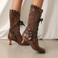 thumbnail image 4 of Dakaela Vintage Victorian Boots for Women Kitten Heel Knee High Booties Retro Lace up Goth Witch Shoes, 4 of 8