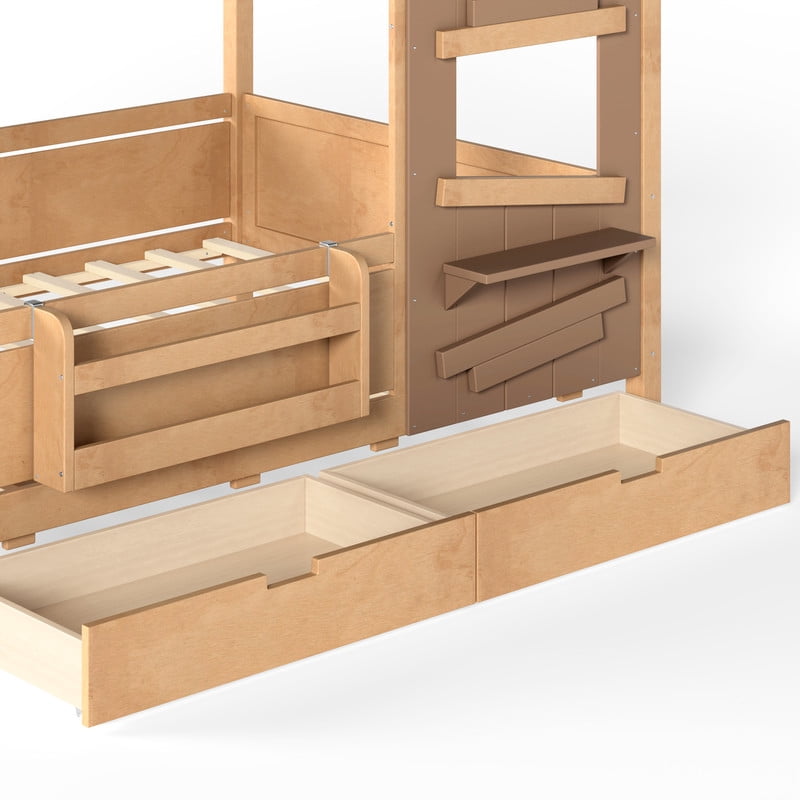Full House-Shaped Kid's Bed with Built-in Bookshelf & Light Bulb, Wooden Platform Bed Frame with 2 Drawers & 5 Round Hooks