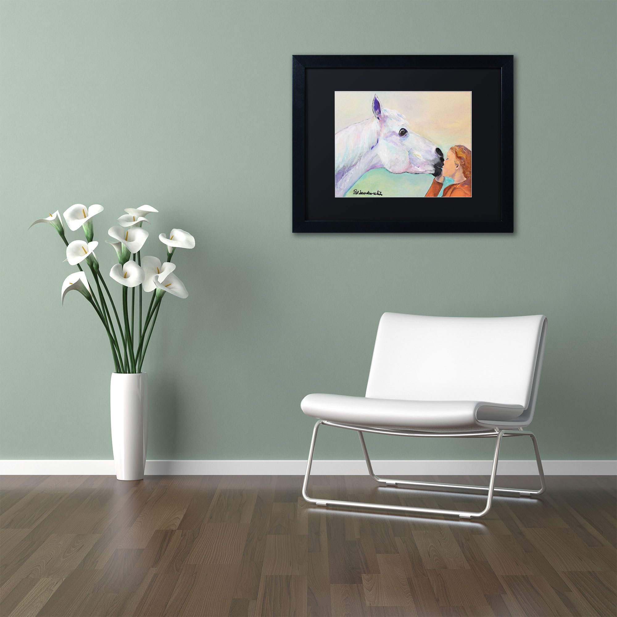 Trademark Fine Art "Opie's Kiss" Canvas Art by Pat Saunders-White, Black Mat, Black Frame