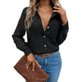thumbnail image 2 of Women'S Button Down Shirts Long Sleeve V Neck Business Casual Plain Blouses Top Black M, 2 of 9