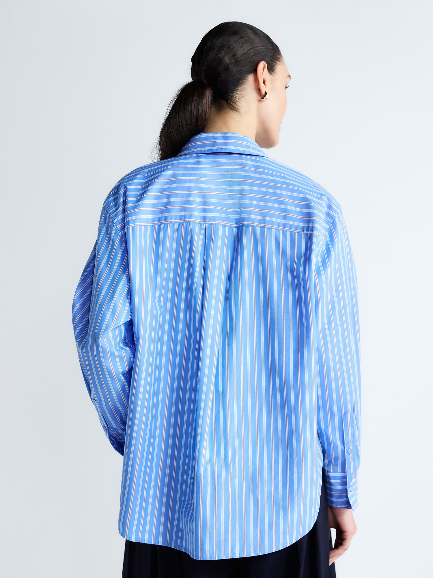 Free Assembly Women's and Women's Plus Relaxed Button Down Cotton Shirt with Long Sleeves, Sizes XS-4X
