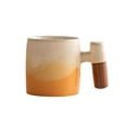 thumbnail image 2 of Taza de cerámica hecha a mano con mango de madera - taza de café con glaseado degradado con tema marino para hogar y oficina, 2 of 6