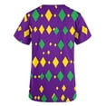thumbnail image 5 of Afelkas Women Argyle Scrub Top Purple Green Diamond Pattern Nurse Uniform V-Neck Medical Shirt Carnival Holiday Workwear Purple,M, 5 of 5